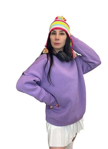 m Beden Lila oversize kesim sweatshirt