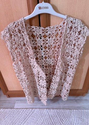 xl Beden Bej Dantel Örgü Bohem Mini Yelek 40 42bedene rahatlıkla olur