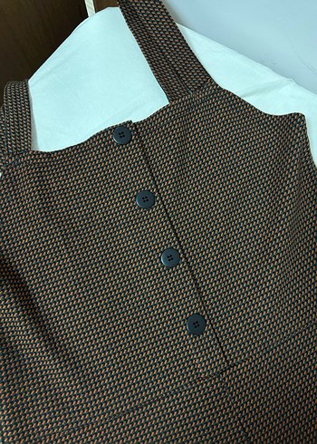 Düğmeli Kahverengi Kadın Uzun Tulum - Görsel 3