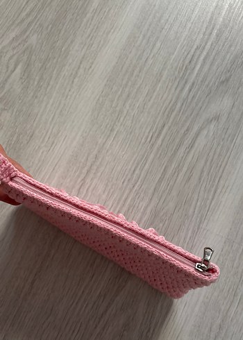 Beden pembe Renk Püsküllü Pembe Örgü Kadın Portföy Çanta