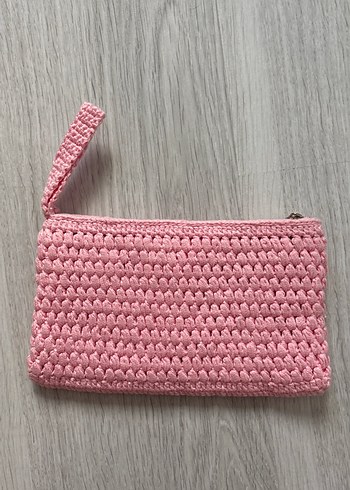Beden Püsküllü Pembe Örgü Kadın Portföy Çanta