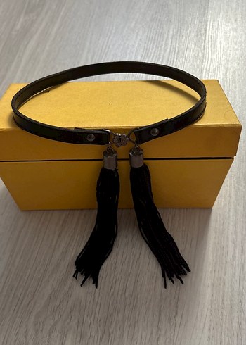 Tasarımcı Siyah Deri Püsküllü Kadın choker/ charm