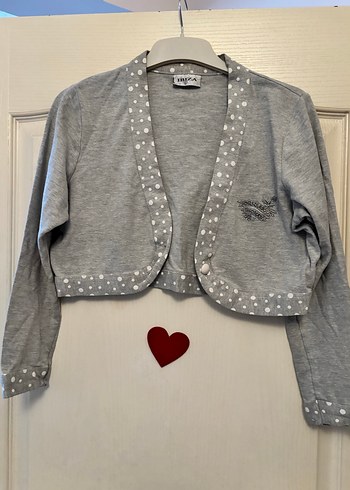 Gri Puantiyeli Kız Hırka ve Bluz Takımı - Görsel 4