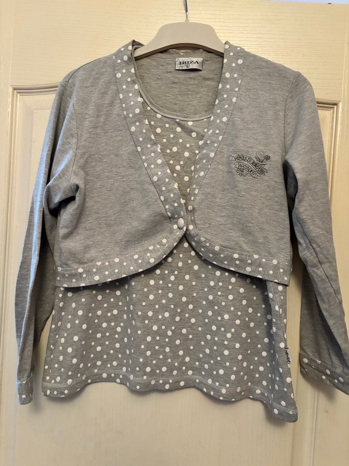 Gri Puantiyeli Kız Hırka ve Bluz Takımı - Görsel 2