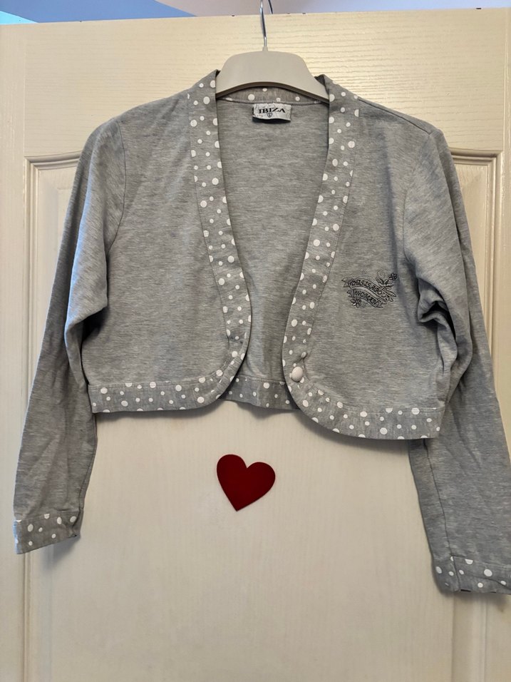 Gri Puantiyeli Kız Hırka ve Bluz Takımı - Görsel 4