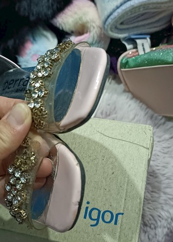28 Beden pembe Renk Pembe Taşlı Kadın Topuklu Abiye Ayakkabı