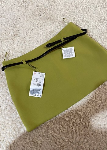 m Beden haki Renk Zara Kemerli Mini Etek