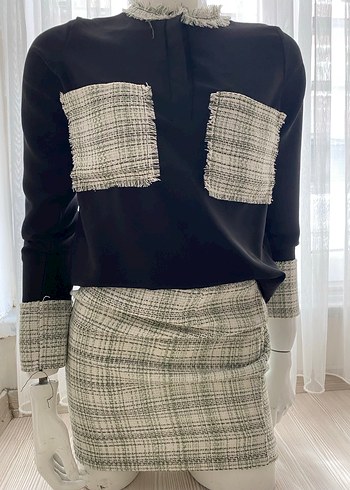 Gri-Mavi Kareli Mini Triko Takım - Görsel 3