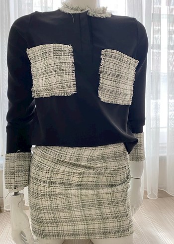 Gri-Mavi Kareli Mini Triko Takım - Görsel 2