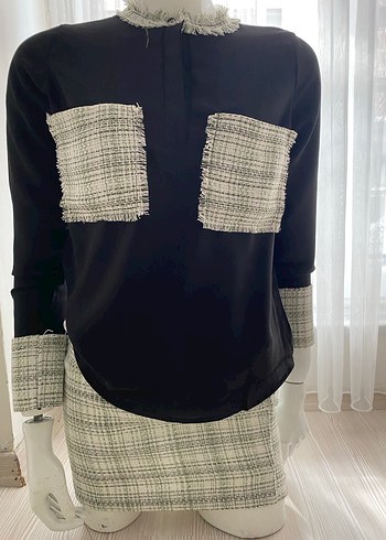 Gri-Mavi Kareli Mini Triko Takım - Görsel 6