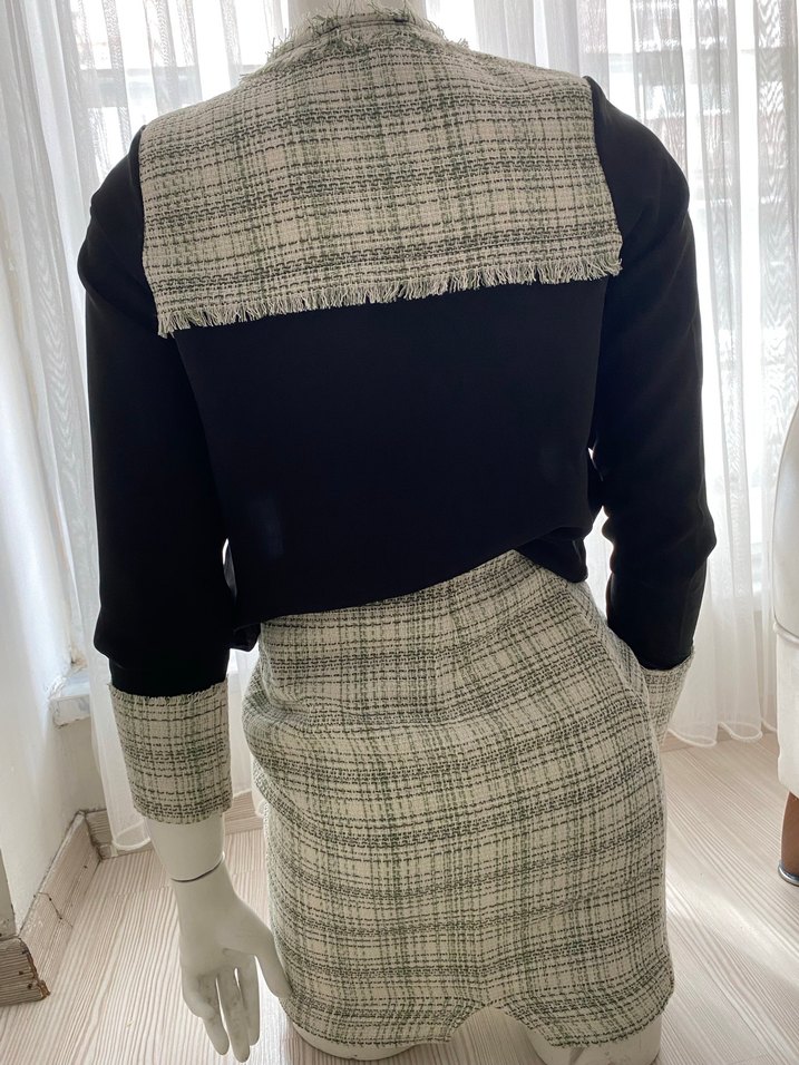 Gri-Mavi Kareli Mini Triko Takım - Görsel 5