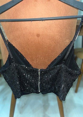 Pul İşlemeli Siyah Mini Büstiyer - Görsel 2