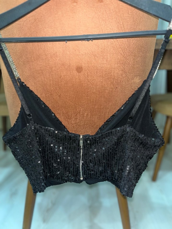 Pul İşlemeli Siyah Mini Büstiyer - Görsel 2