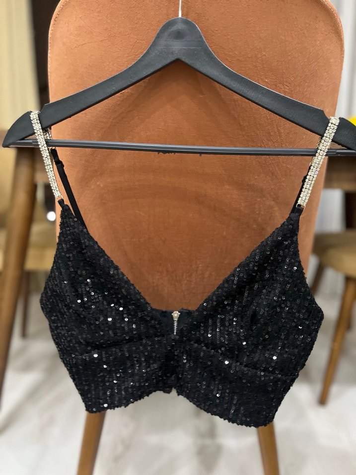 Pul İşlemeli Siyah Mini Büstiyer - Görsel 4