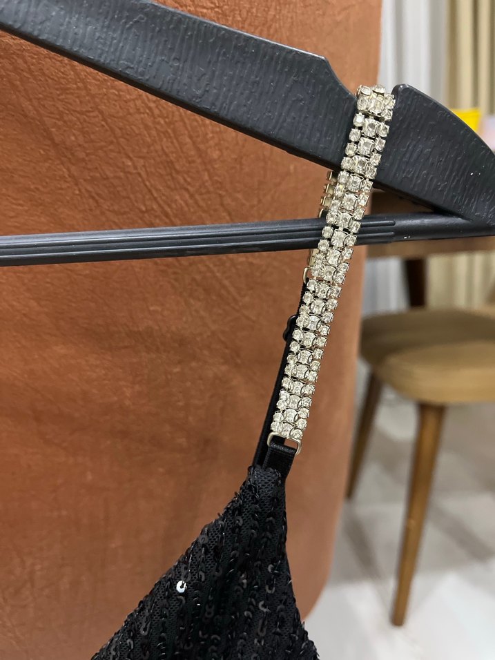 Pul İşlemeli Siyah Mini Büstiyer - Görsel 5