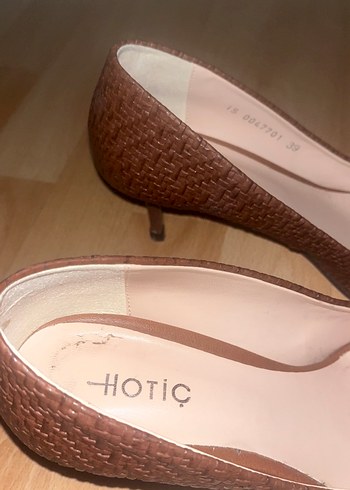 39 Beden Orjinal Hotiç ayakkabı Kahverengi Deri Stiletto Kadın Topuklu