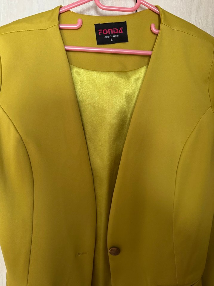 Yağ yeşili Düğmeli Kadın Midi Blazer - Görsel 2