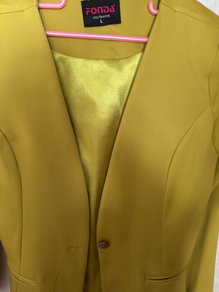 Yağ yeşili Düğmeli Kadın Midi Blazer - Görsel 3