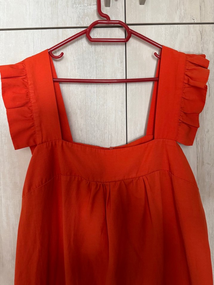 Kırmızı Midi Keten Salaş Elbise - Görsel 2