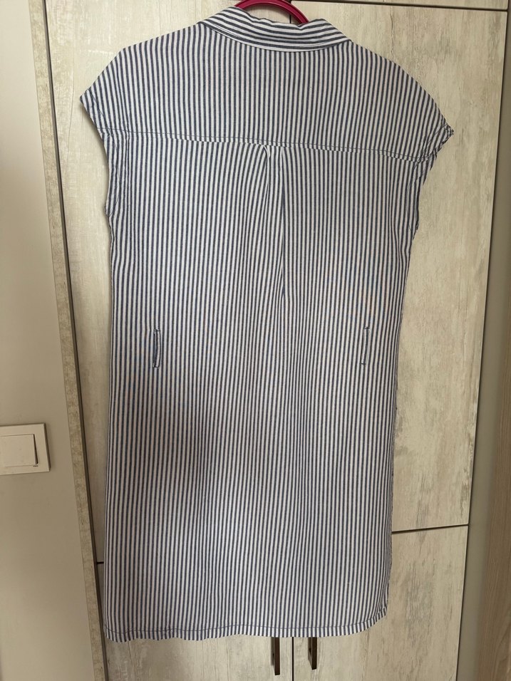 Çizgili Kolsuz Gömlek Elbise - Görsel 4