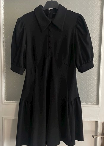 Düğmeli Siyah Midi Goth Elbise