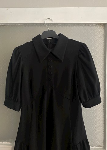 Düğmeli Siyah Midi Goth Elbise