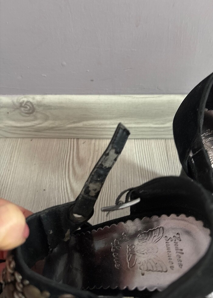 Siyah nubuk topuklu sandalet - Görsel 5