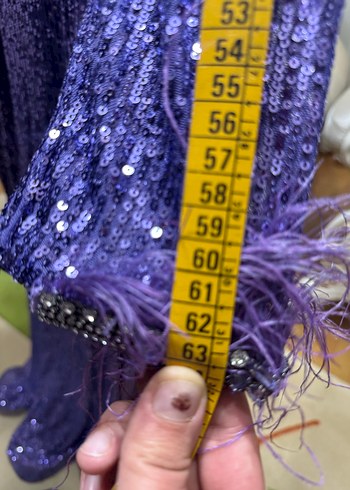 Mor Uzun Kollu Drapeli Abiye Elbise - Görsel 6