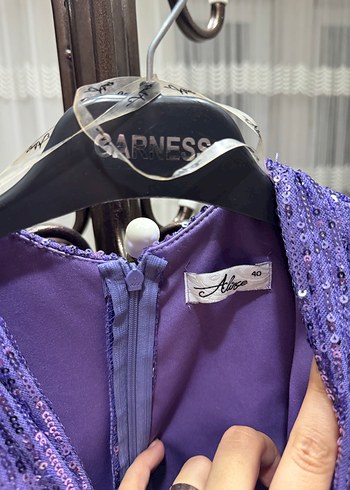 Mor Uzun Kollu Drapeli Abiye Elbise - Görsel 5