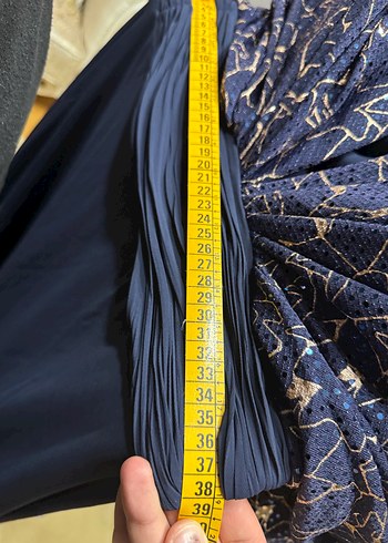 Lacivert Drapeli Uzun Kollu Abiye Elbise - Görsel 7