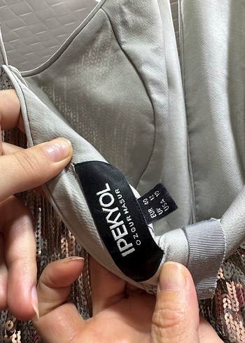 Parlak Gri Pilili Uzun Abiye Elbise - Görsel 10