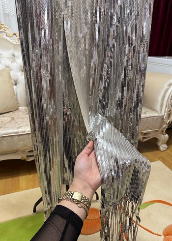 Parlak Gri Pilili Uzun Abiye Elbise - Görsel 5