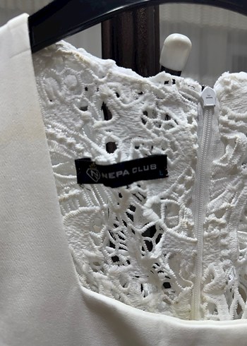 Dantel İşlemeli Beyaz Midi Elbise - Görsel 6