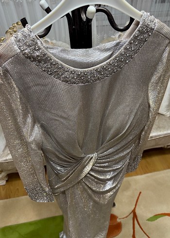 Uzun Kollu Drapeli Abiye Elbise - Görsel 5