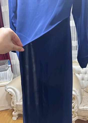 Mavi V Yakalı Uzun Kollu Abiye elbise - Görsel 2