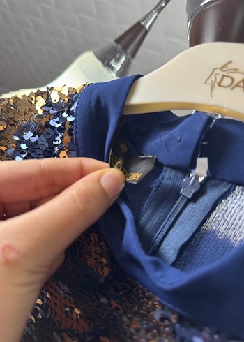 Mavi V Yakalı Uzun Kollu Abiye elbise - Görsel 5