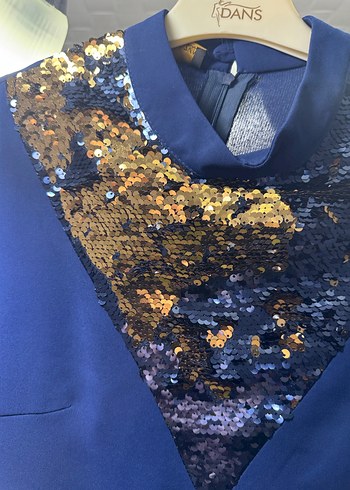 Mavi V Yakalı Uzun Kollu Abiye elbise - Görsel 3