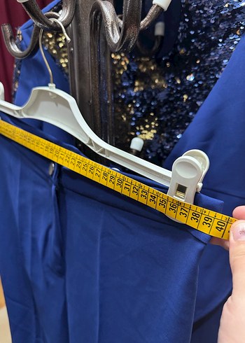 Mavi V Yakalı Uzun Kollu Abiye elbise - Görsel 10