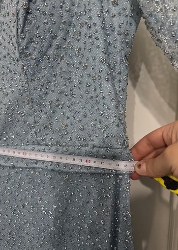 Uzun Mavi Drapeli Kadın Abiye Elbise - Görsel 4