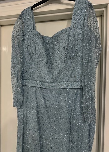 Uzun Mavi Drapeli Kadın Abiye Elbise - Görsel 2