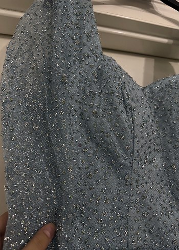 Uzun Mavi Drapeli Kadın Abiye Elbise - Görsel 3