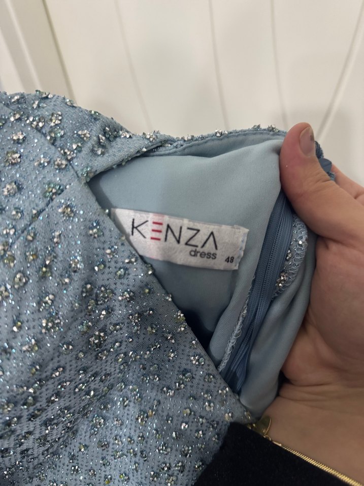 Uzun Mavi Drapeli Kadın Abiye Elbise - Görsel 5