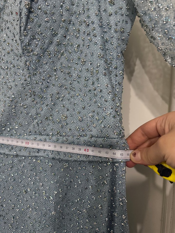 Uzun Mavi Drapeli Kadın Abiye Elbise - Görsel 4