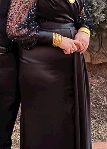 Kadın Siyah Uzun Drapeli Abiye Elbise - Görsel 9