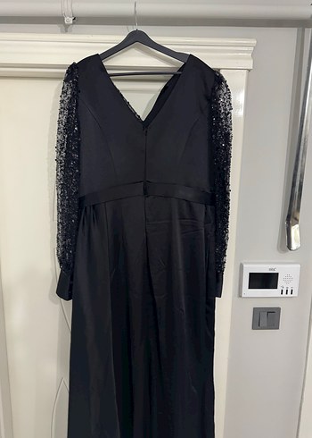 Kadın Siyah Uzun Drapeli Abiye Elbise - Görsel 6