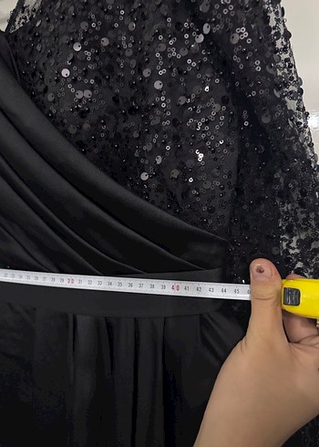 Kadın Siyah Uzun Drapeli Abiye Elbise - Görsel 4