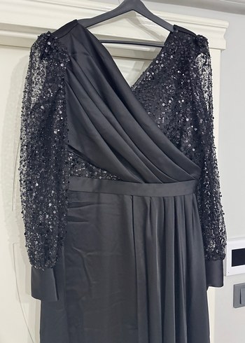 Kadın Siyah Uzun Drapeli Abiye Elbise - Görsel 2