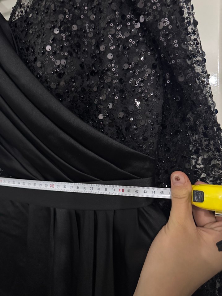 Kadın Siyah Uzun Drapeli Abiye Elbise - Görsel 4