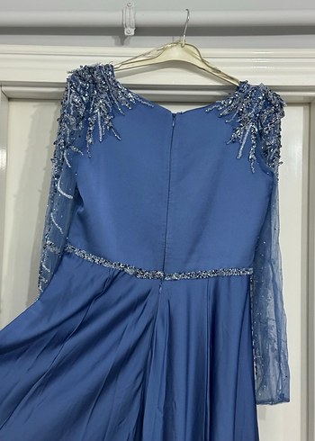 Mavi İşlemeli Söz elbisesi - Görsel 8