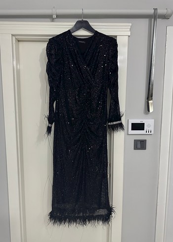 Uzun Siyah Drapeli Gotik Abiye Elbise - Görsel 2